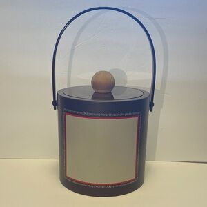 Morgan Vintage Brown Tan Ice Bucket Wooden Handle Mid Century Modern